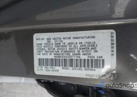 2003 Toyota Corolla Ce из США, поврежденный, VIN 1NXBR32E43Z077746